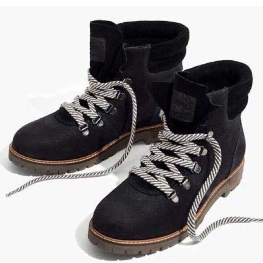 Madewell Black Suede Lace-Up Ankle Boots with Contrasting Laces